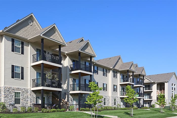 Apartment building with balconies.