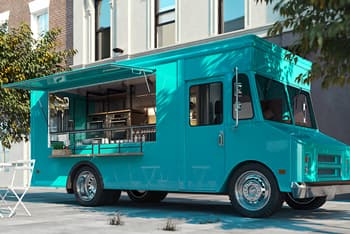 Teal food truck near Columbus apartments, representing local dining options close to Ardent apartment community