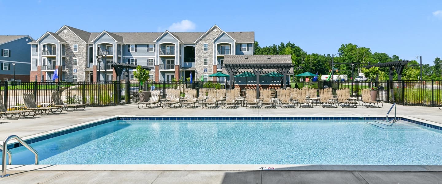 Community pool with seating for residents