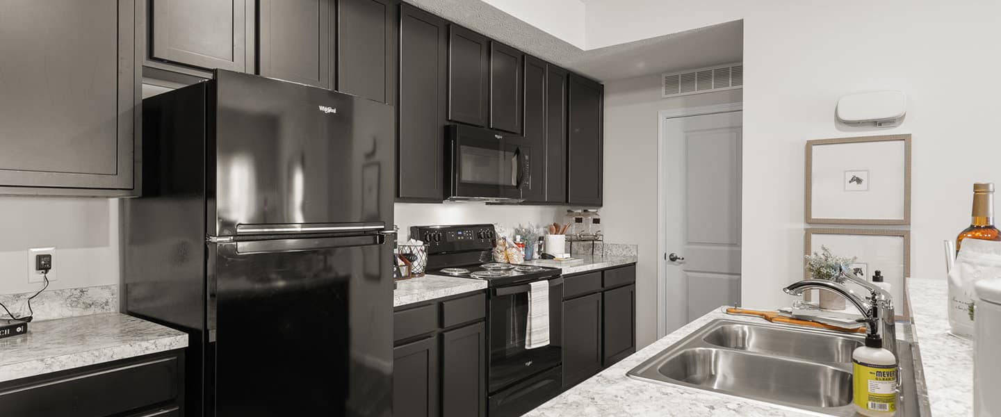 Spacious and clean kitchen area in a Powell Ohio apartment unit