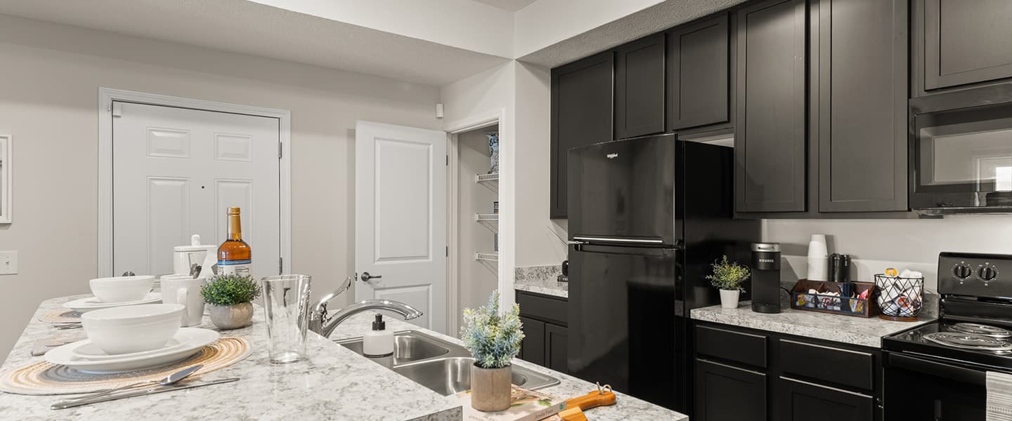 Modern appliances and kitchen area of a Powell Ohio apartment unit