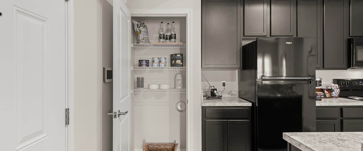 Spacious pantry attached to the kitchen of a Powell Ohio apartment unit