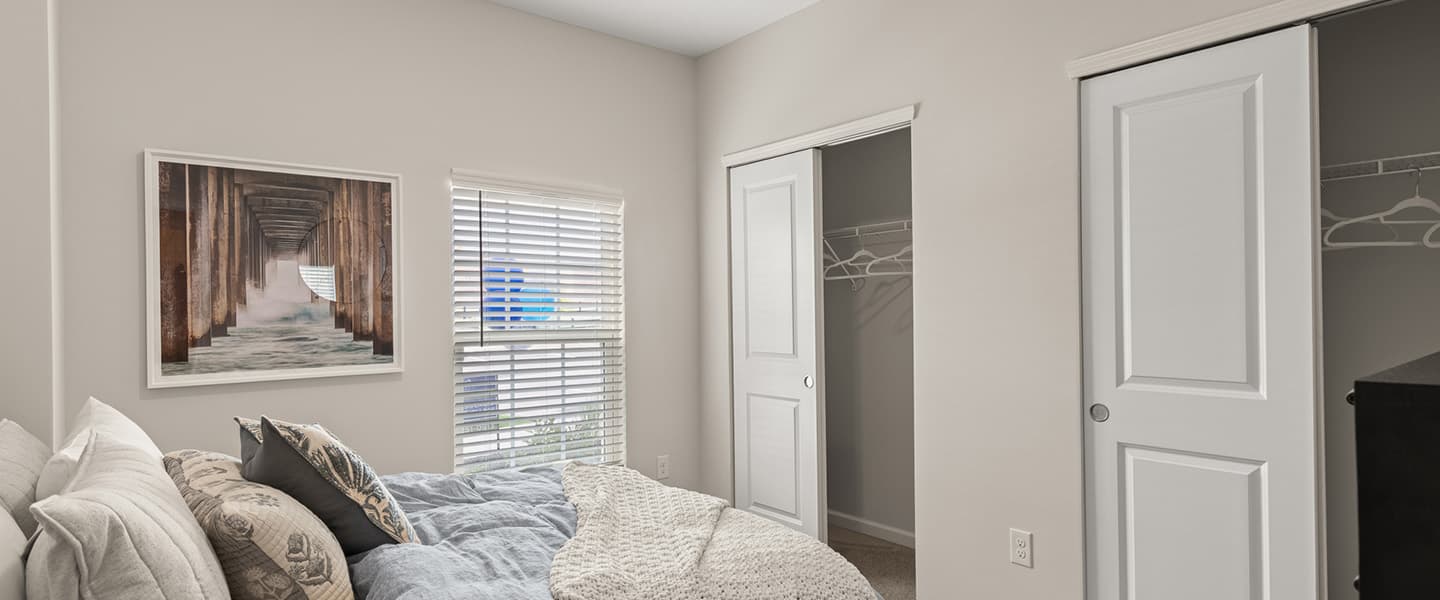 Bedroom with two closets in a Powell Ohio apartment unit