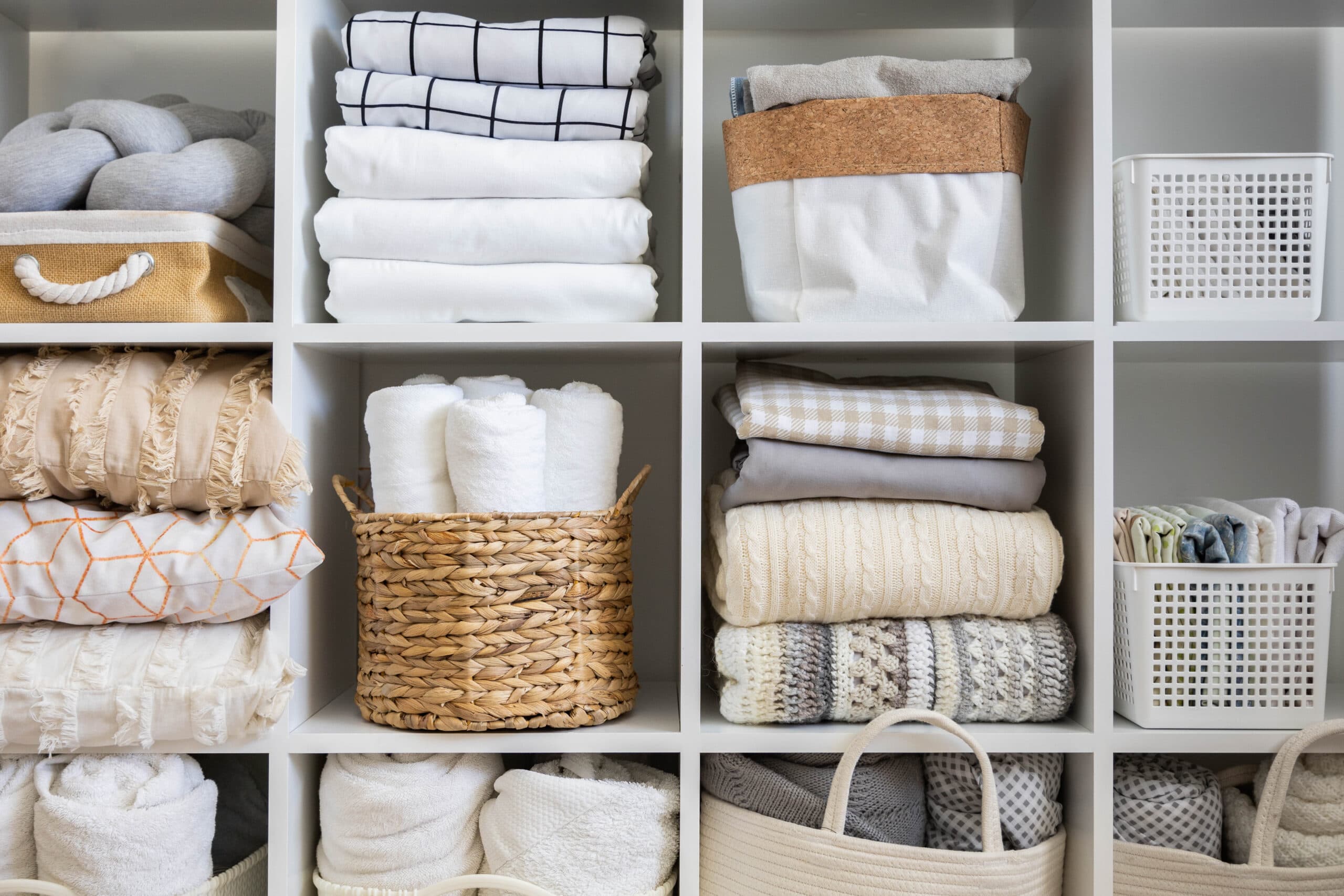 a closet with items organized and folded